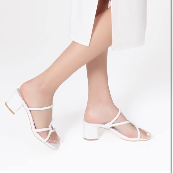 Shoe'N Tale Strappy Heels Low Block Heeled Sandals Square Toe SlipOn Slide Shoes - Picture 4 of 6